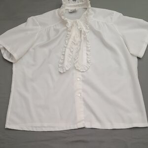 Lucky Me Brand White Blouse with Ruffle Accents - Size 44